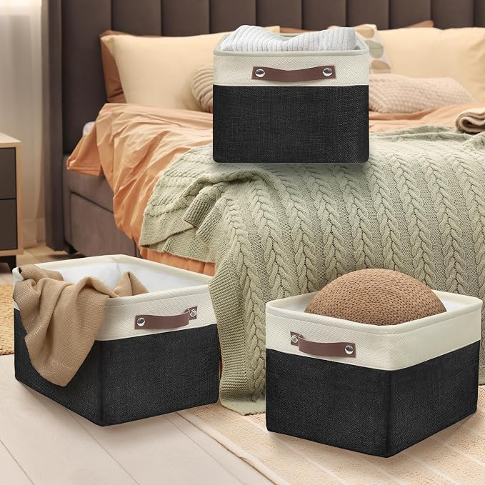 SIMPLE HOUSEWARE Large Fabric Storage Bin, 3 Pack - Image 5