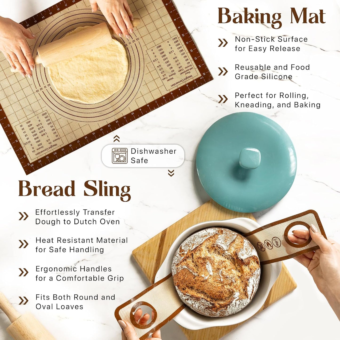 ABIOTO Banneton Baskets with Sourdough Bread Baking Supplies - 17-Piece Kit | Bread Baking Kit for Beginners - Round & Oval Sourdough Proofing Baskets, Liners, Slings, Mat, Lame, Danish Whisk, & Scrapers
