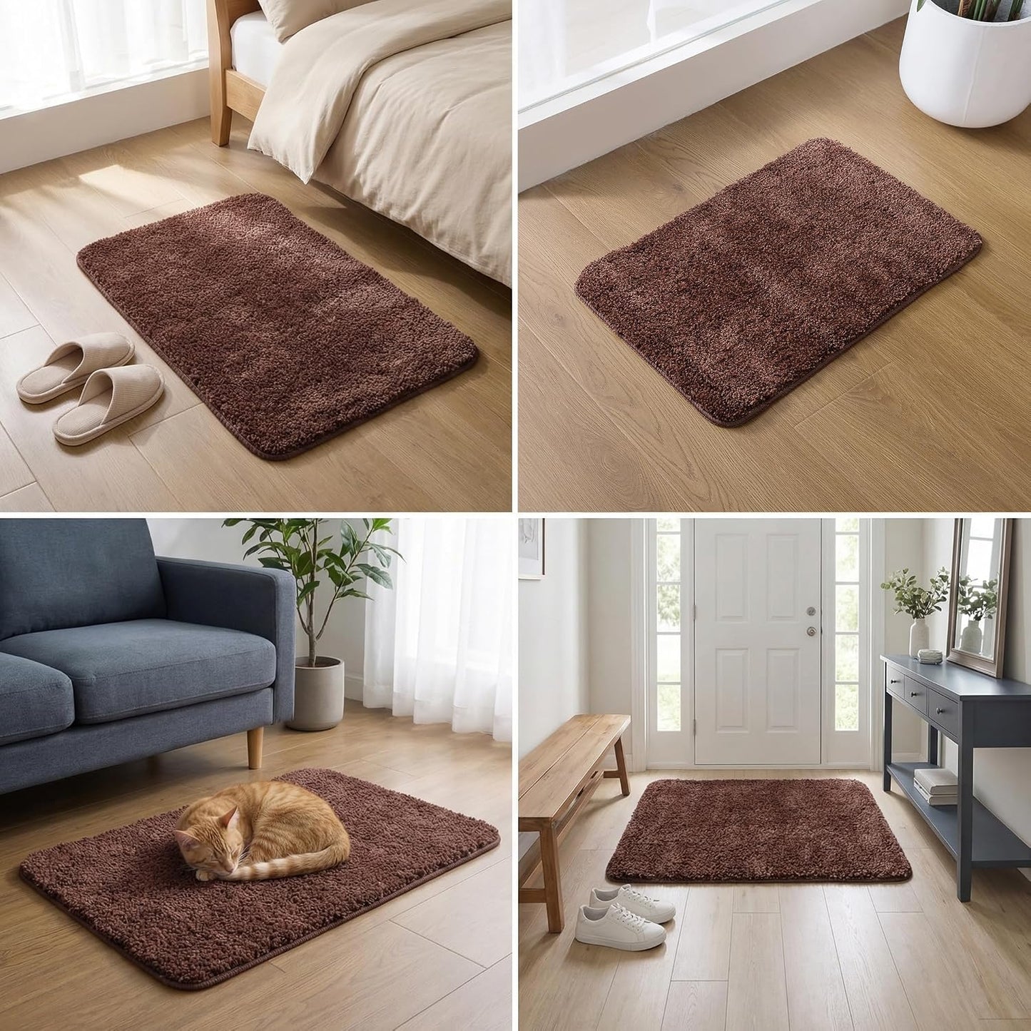 H HOUSEHOLD Bathroom Rugs Mat 16”x24”, Extra Soft Absorbent Microfiber Bath Rugs, TPE Backing, Quick Dry, Machine Washable Bath Mats for Bathroom Floor, Tub and Shower, Home Decor Accessories, Brown