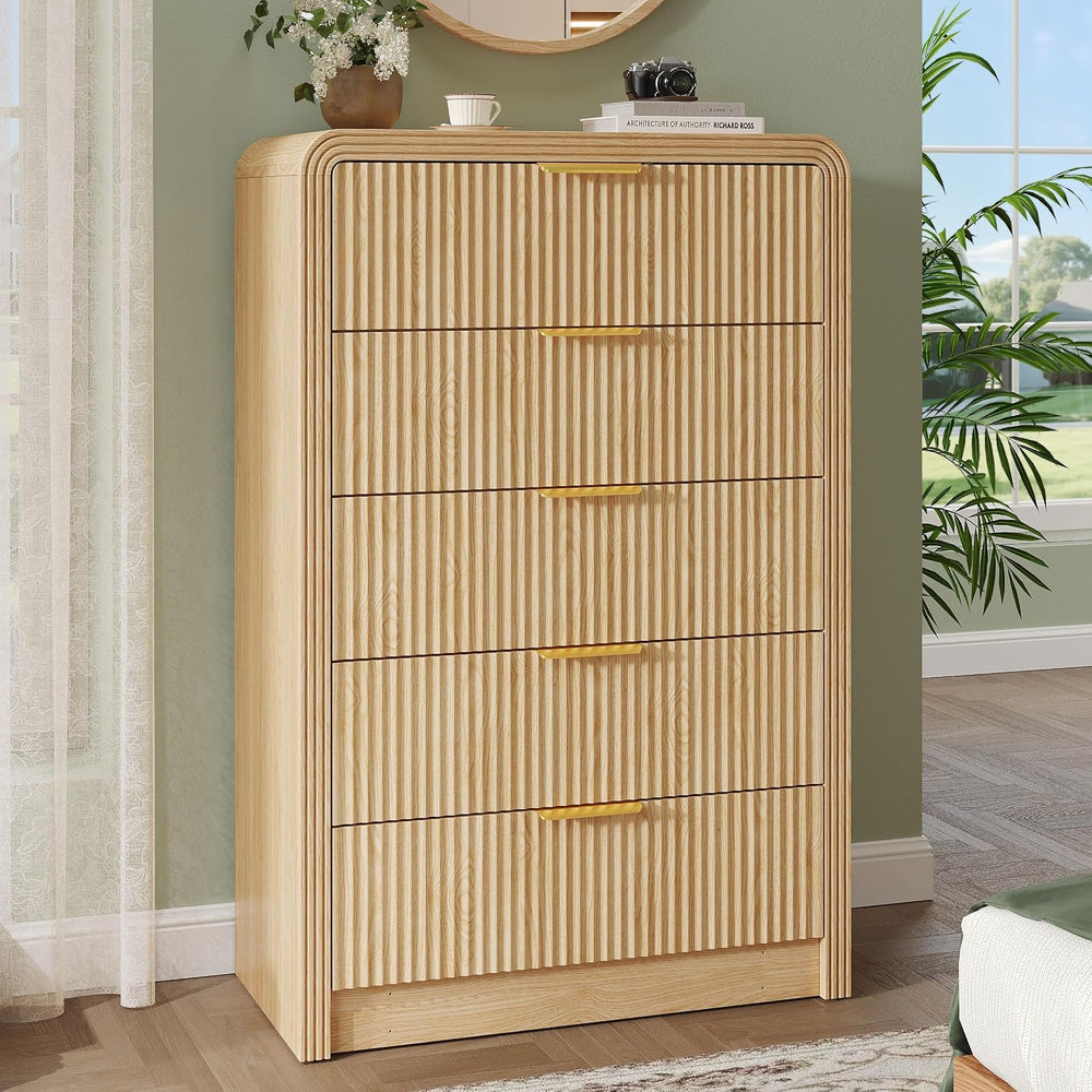 Decofy Fluted 5 Drawers Dresser, 48" Tall Chest of Drawers for Bedroom