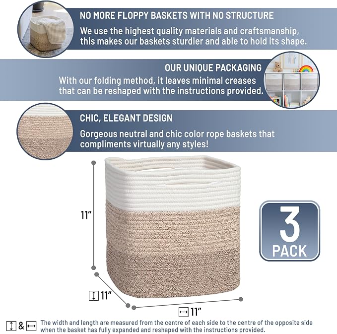 NaturalCozy Storage Cubes 11 Inch Cotton Rope Woven Baskets - Image 2
