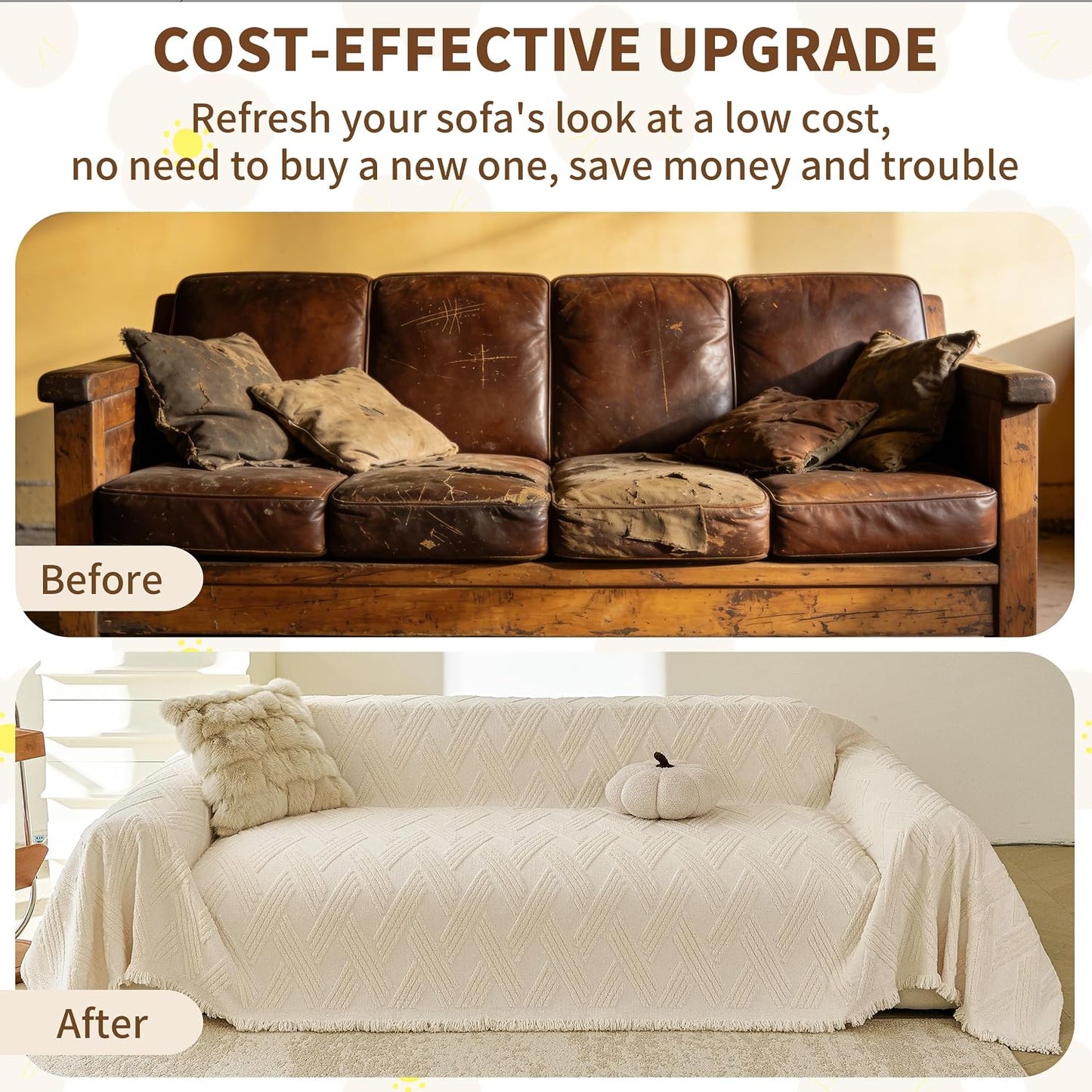 Couch Covers for Dogs, Sofa Covers for 2 Cushion Couch, Plush Couch Blanket Cover Sectional Washable, Sofa Slipcover Protector, Slip Covers for Sofas High Weight Warm, Chevron Cream, 71" ×102"