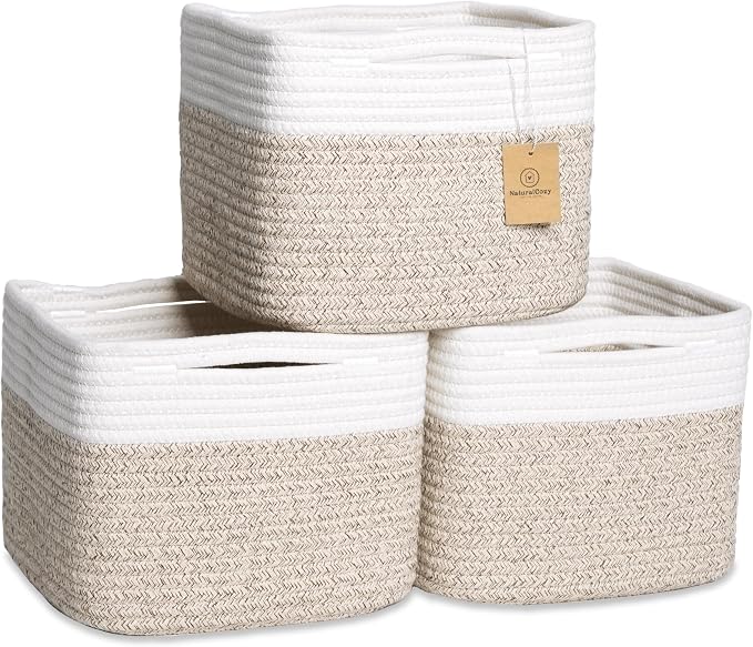 NaturalCozy Storage Cubes 9”x9”x7”Cotton Rope Woven Baskets by NaturalCozy