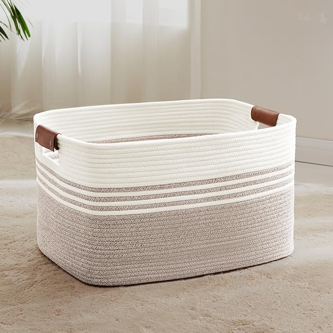 72L Large Laundry Basket with Leather Handles by ELEVATEDELEGANCETIMELESSSTYLE