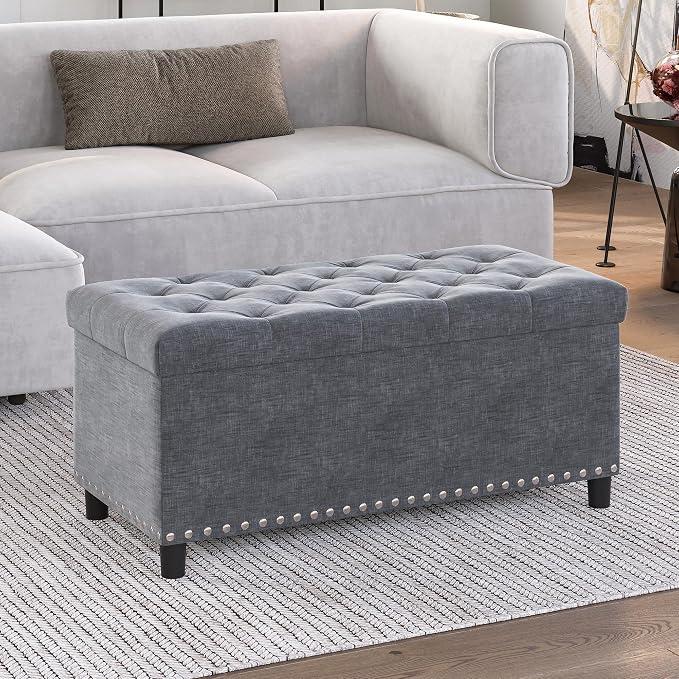 BELLEZE 35" Tufted Ottoman, Storage Bench by BELLEZE
