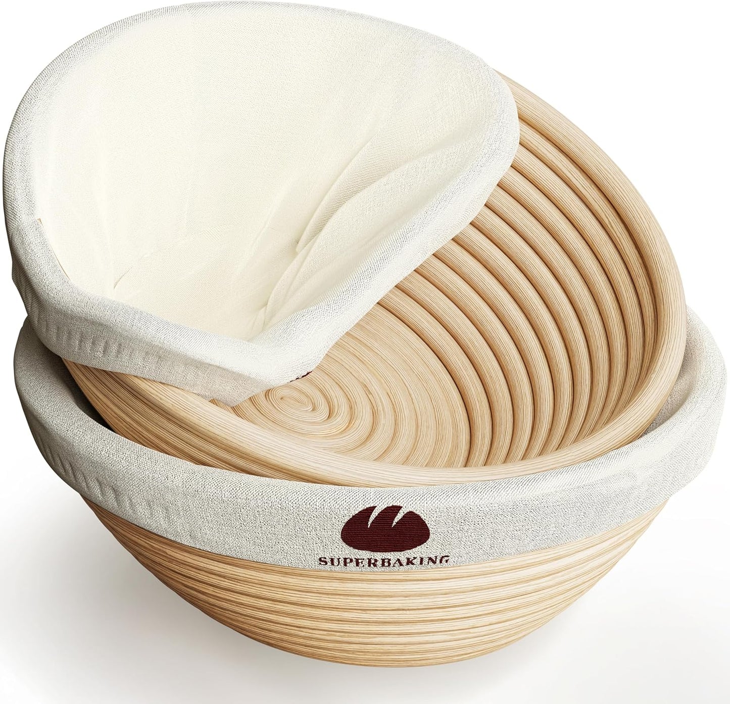 Superbaking Sourdough Starter Kit, 9" Round Banneton Set of 2 | Bread Proofing Basket, Sourdough Bread Baking Supplies, Bread Making Tools