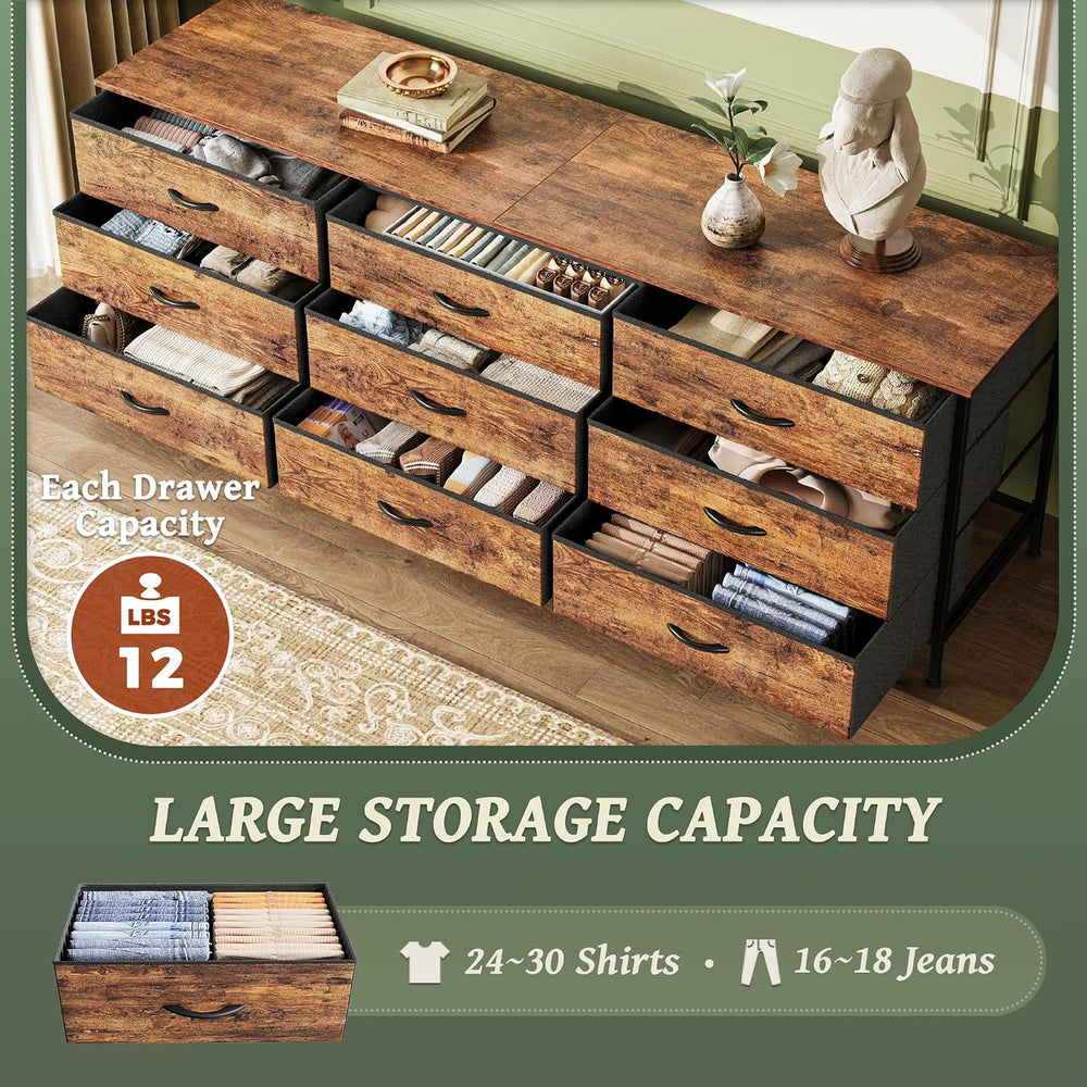 Huuger 63 Inch Dresser for Bedroom, Dresser for Closet with 9 Fabric Drawers,...
