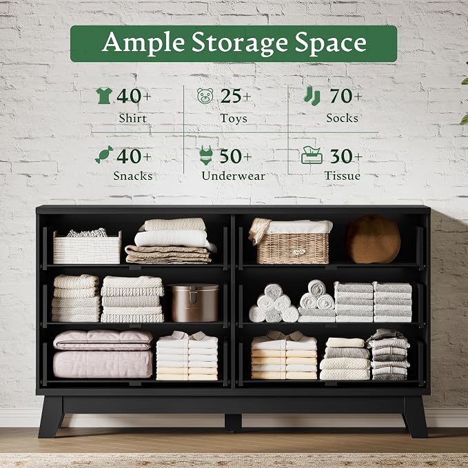 Fluted Dresser with 6 Drawers, Wooden Dresser TV Stand, Wood Closet Clothes - Image 4