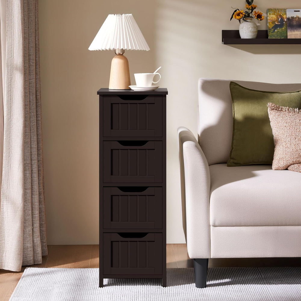 Yaheetech Bathroom Storage Cabinet, 12" W Slim 4-Drawer Design, Espresso