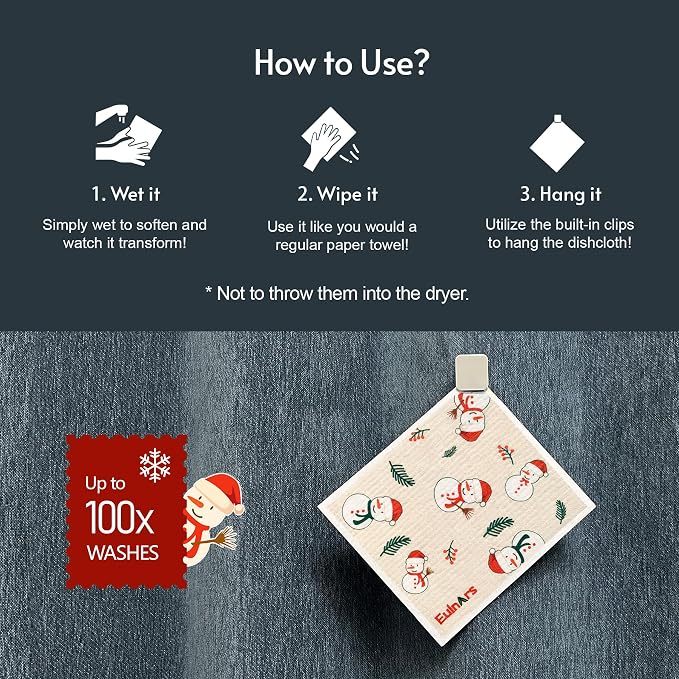 Reusable Paper Towels, Christmas Swedish Dishcloths - Image 4