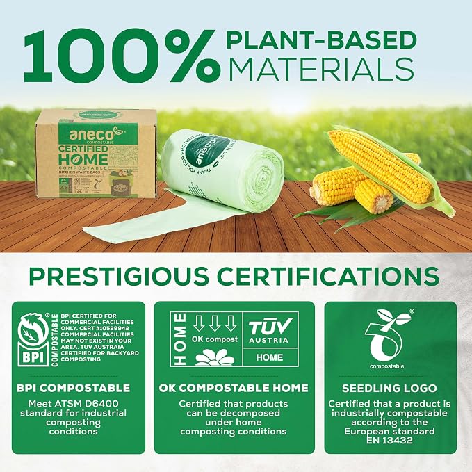 ANECO 100% Compostable Food Waste Bags 2.6 Gallon - Image 6