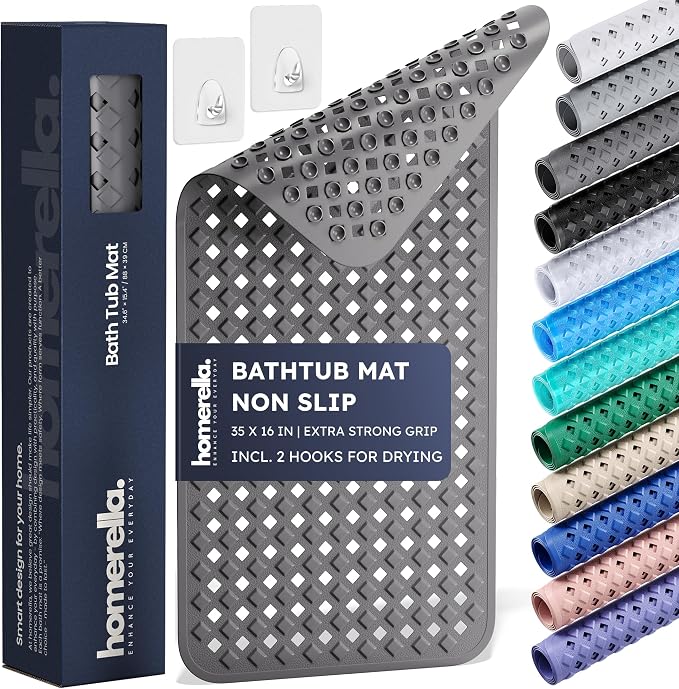 homerella® Bathtub Mat Non Slip 35x16, Incl. Hooks by Homerella