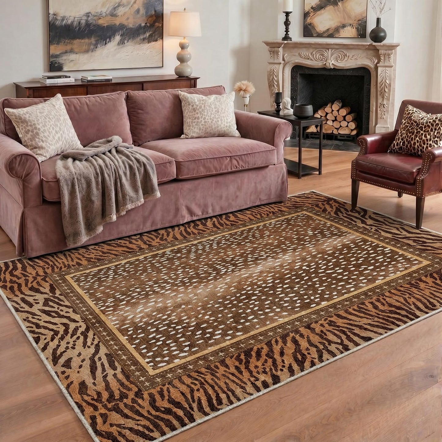 Bavni 2x3 Doormat, Animal Machine Washable,Soft Animal Small Boho Rugs Non Slip Low Pile Non-Shedding Throw Indoor Print Woodland Jungle Carpet for Entryway Front Door Bathroom, Tawny Brown