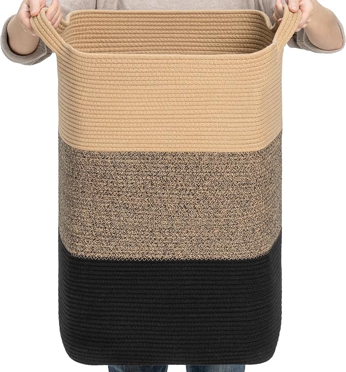 CLHMILY&Z 95L Laundry Basket Rectangular Black Jute Rope by ClhmilyZ