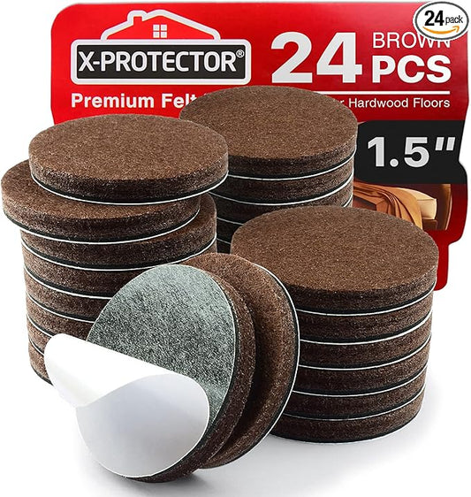 24 Heavy-Duty Felt Furniture Pads 1.5” 1/4” Thick X-Protector! Round Felt Pads by X-Protector