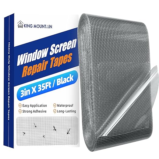 KING MOUNTAIN Black Window Screen Repair Tape, 3inX35FT Heavy Duty Screen by ForABetterHomeLife