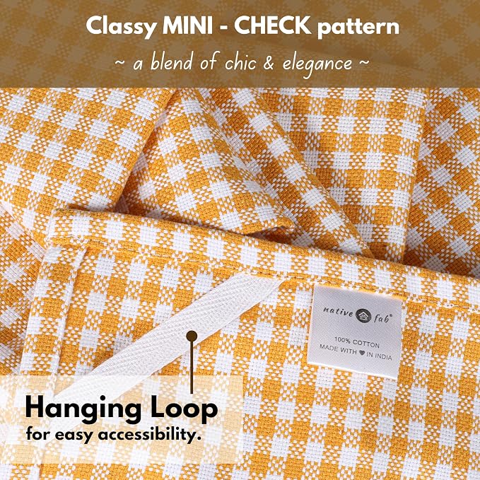Native Fab 12 Pack Mini Check Yellow Kitchen Towels 16"x26" - Image 6