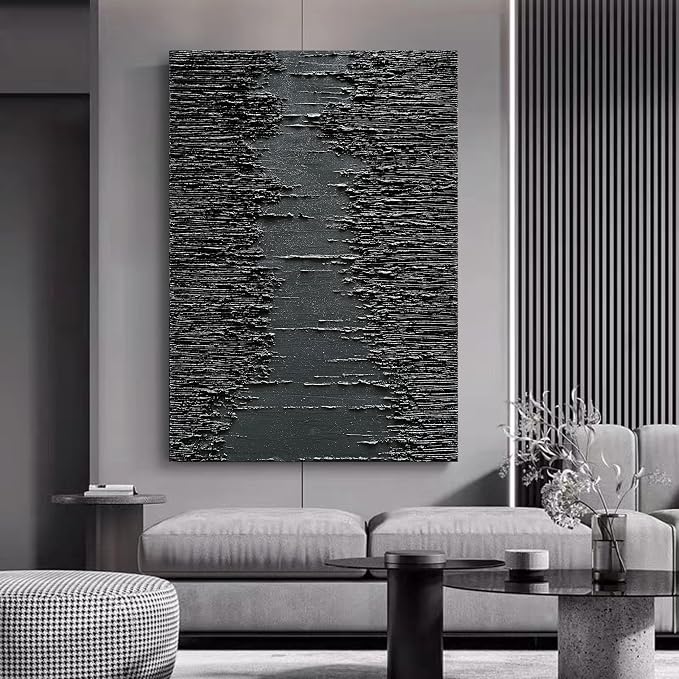 NANKAI Art Hand-Painted Thick Texture Black Minimalist Oil Painting 45x30 Inchs - Image 3