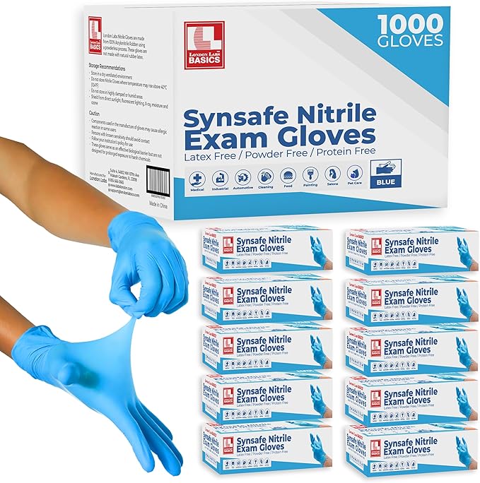 Synsafe 4 Mil - Blue Nitrile Exam Gloves –Disposable Latex Free & Powder Free – by LONDONLABS
