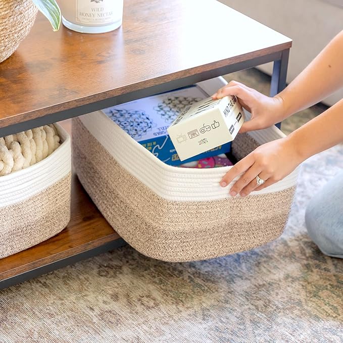 NaturalCozy Storage Baskets 16.8”x13”x7.6” Cotton Rope Woven Baskets - Image 3