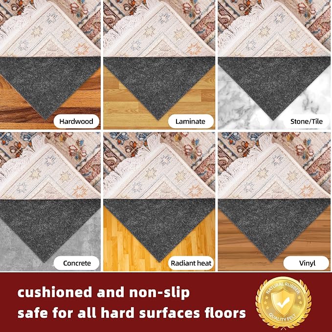 BAGAIL Felt and Natural Rubber Backing Rug Pads 1/4” Thick, 5 x 8 Ft Non Slip - Image 6