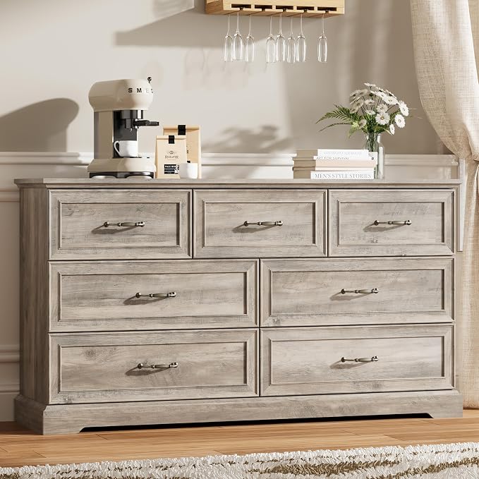 7 Drawer Dresser for Bedroom, Rustic Farmhouse Dresser by Thacuok