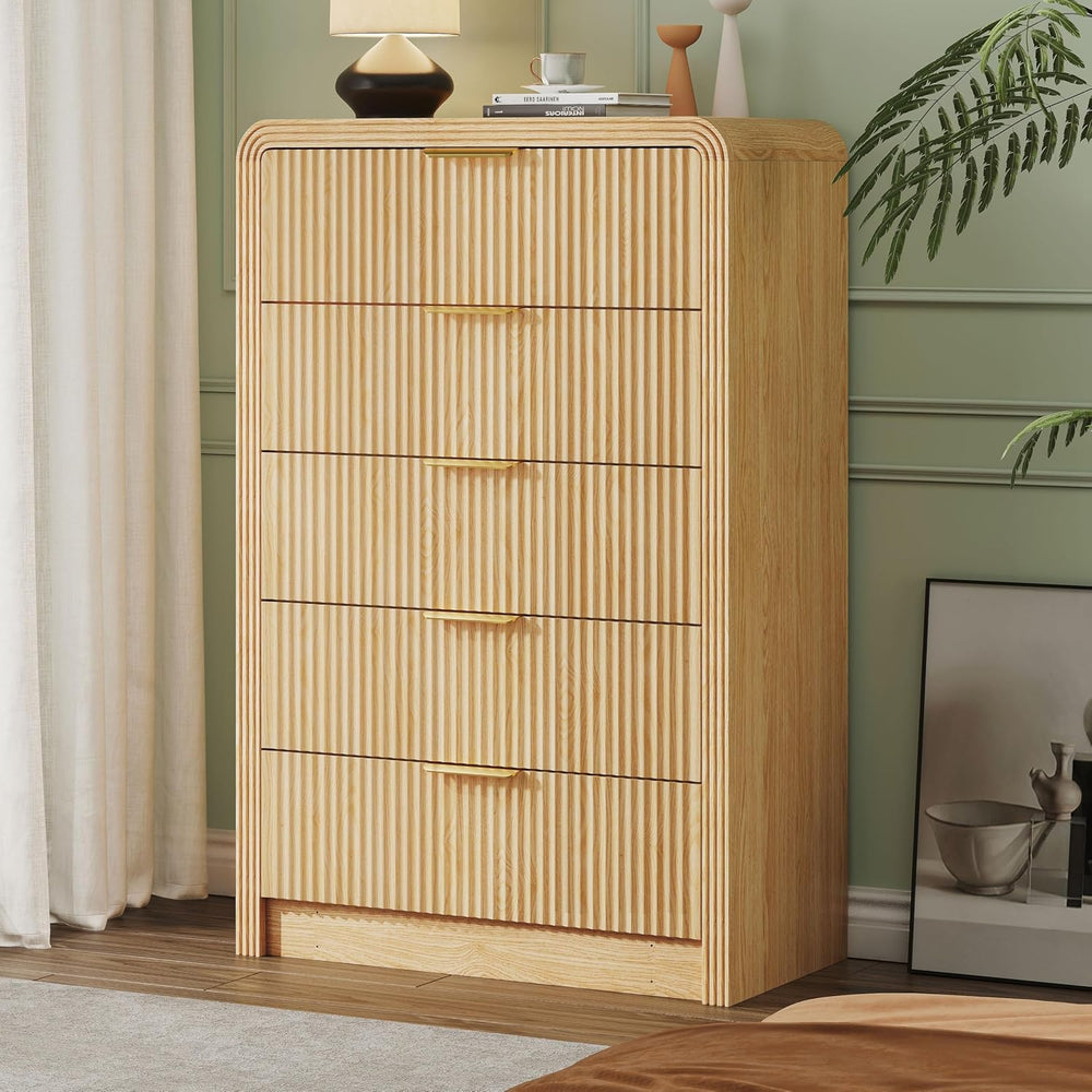 Decofy Fluted 5 Drawers Dresser, 48" Tall Chest of Drawers for Bedroom