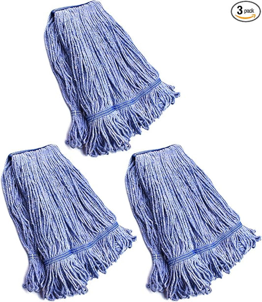 String Mop Heads Replacement Heavy Duty Commercial Grade Blue Cotton Looped End by NIUBEE