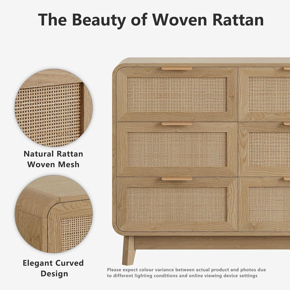 FORTUNETEC Rattan Dresser with Storage, Modern Farmhouse 9 Drawer Dresser, 55...