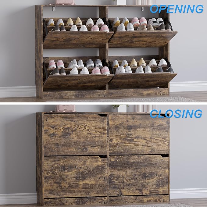 Shoe Cabinet with 4 Flip Drawers, Narrow Hidden Shoe Storage Cabinet, Slim - Image 5
