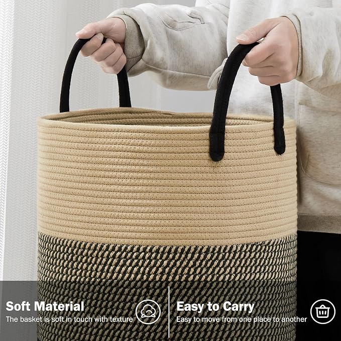 YOUDENOVA Woven Rope Laundry Hamper Basket, 58L Tall Laundry Basket - Image 3