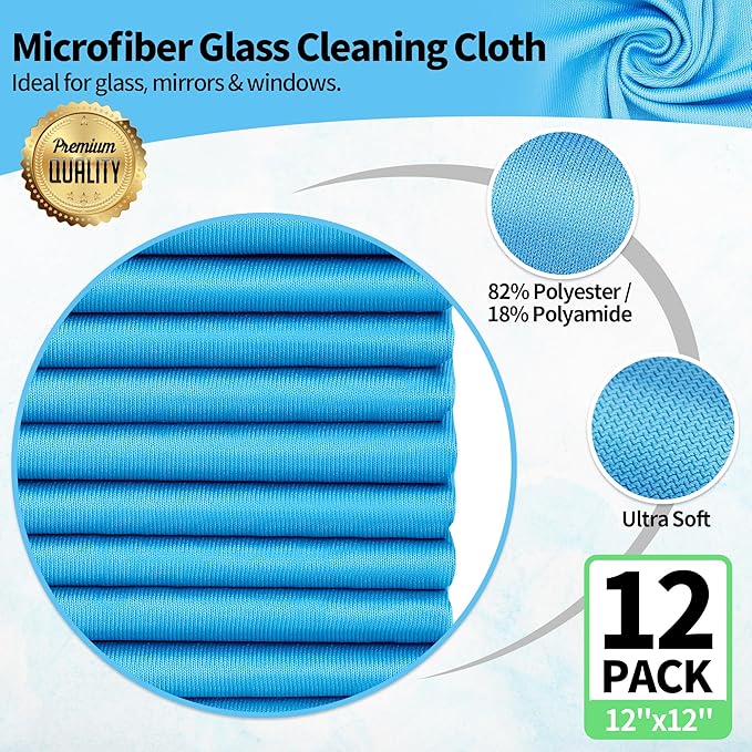HOMERHYME Microfiber Glass Cleaning Cloth, 12 Pack Window Glass Cleaning Rags - Image 2