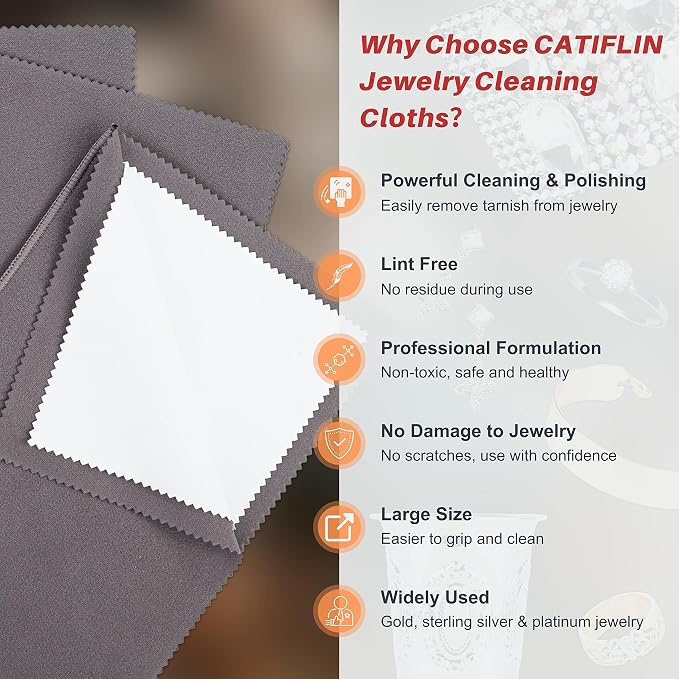 CATIFLIN 3PCS Dark Gray Silver Polishing Cloths, Tarnish Remover, Reusable & - Image 2