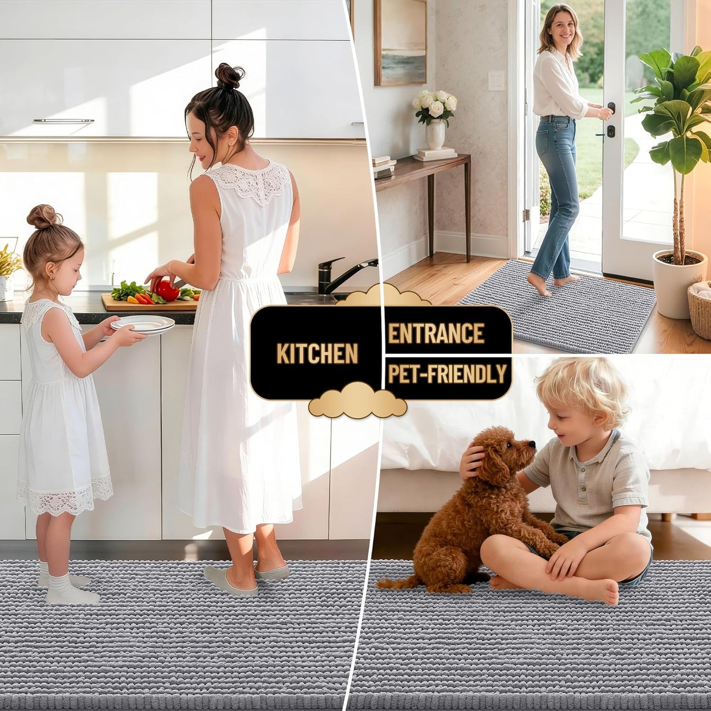 OLANLY Thick Bathroom Rugs 30x20, Extra Soft Absorbent Chenille Bath Rugs, Rubber Backing, Machine Wash Dry, Bath Mats for Bathroom Floor, Tub and Shower, Home Decor Accessories, Grey