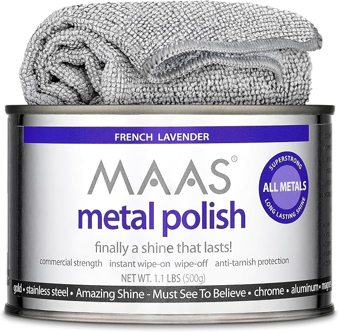 MAAS Metal Polish 1.1lb Can Plus Free Cloth, Universal Metal Cleaner by Maas