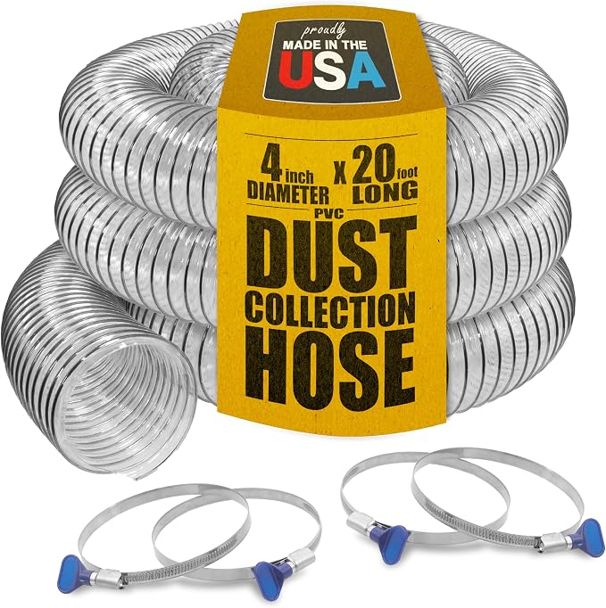 PVC Dust Collection Hose w/4 Thumbscrew Clamps, Puncture Resistant, Carbon by Fulton