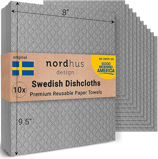 Nordhus Design Large Swedish Dishcloths, 10 Pack Grey- 9.5 X 8 inch Reusable by nordhusdesign