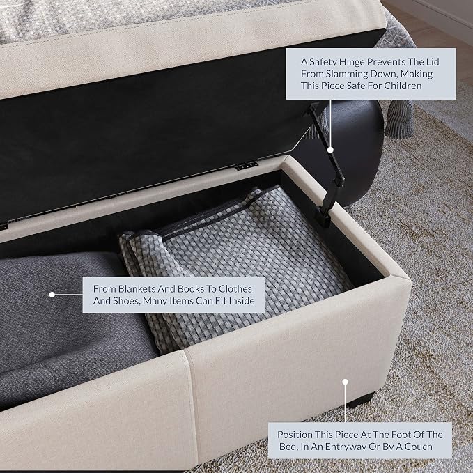 BELLEZE Storage Faux Leather Ottoman, 47 Inch Bench Bedroom Bench - Image 5