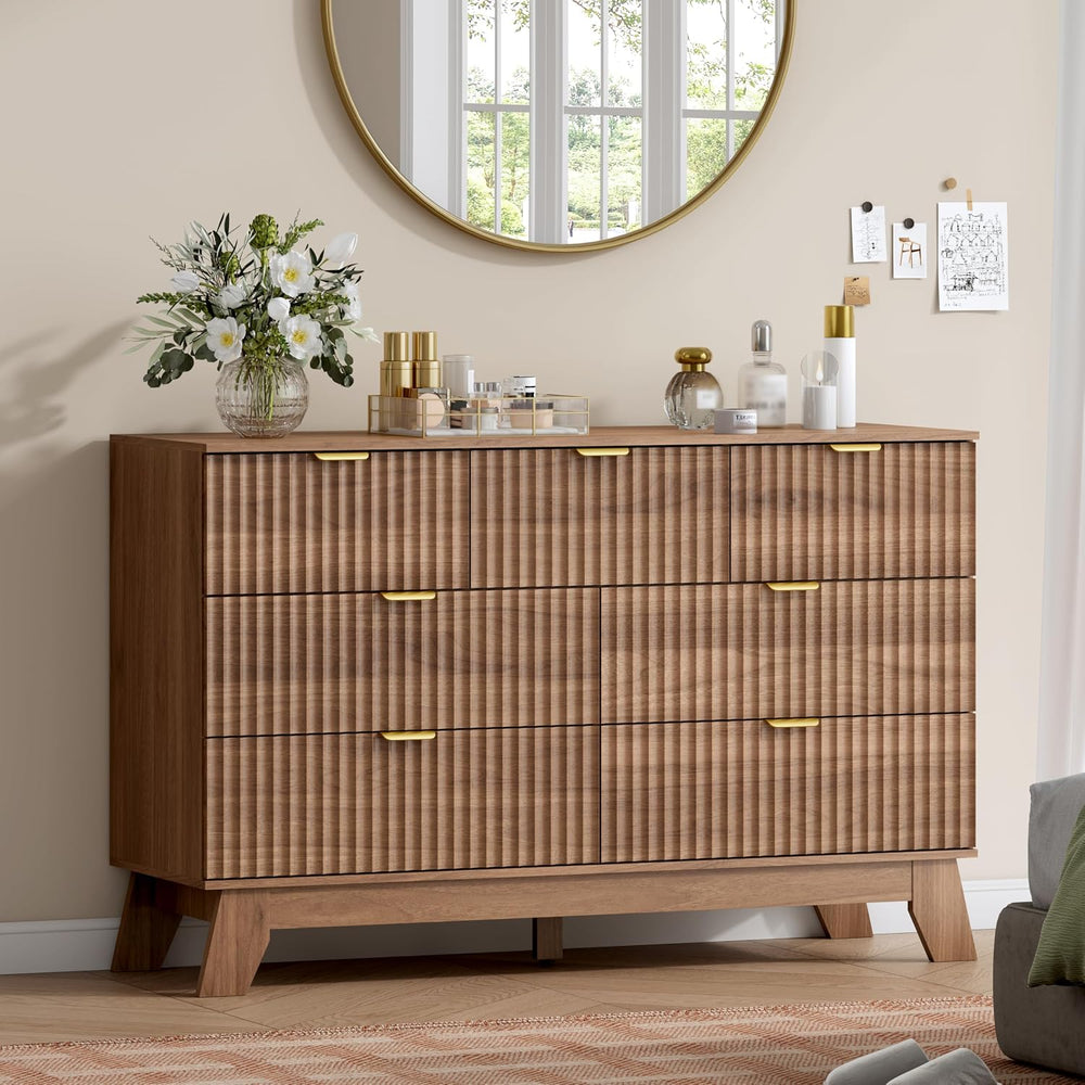 Wodeer 7 Drawer Fluted Dresser for Bedroom, Mid Century Modern Wooden Dresser...