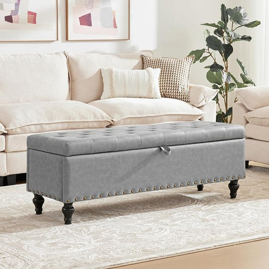 51.8’’ Storage Ottoman Bench, Faux Leather Ottoman by Unknown