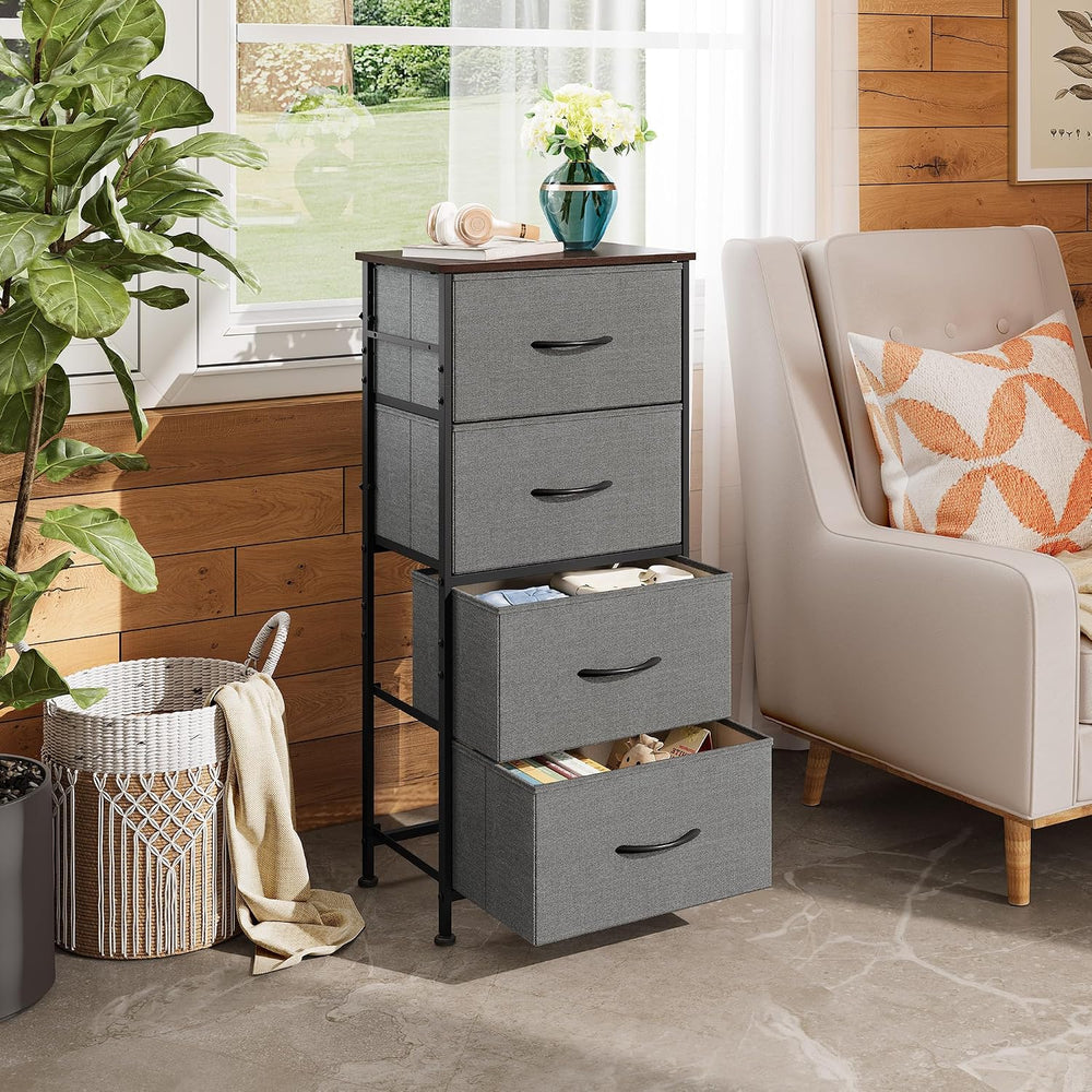 WLIVE Small Dresser Nightstand for Bedroom, 4 Drawers, Dark Grey