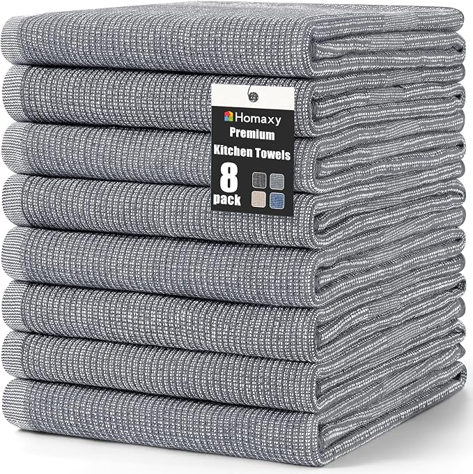 Homaxy Premium Kitchen Towels, Large Cotton Kitchen Hand Towels, Flat and Terry by Homaxy