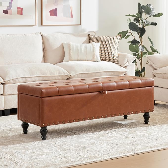 51.8’’ Storage Ottoman Bench, Faux Leather Ottoman by Unknown