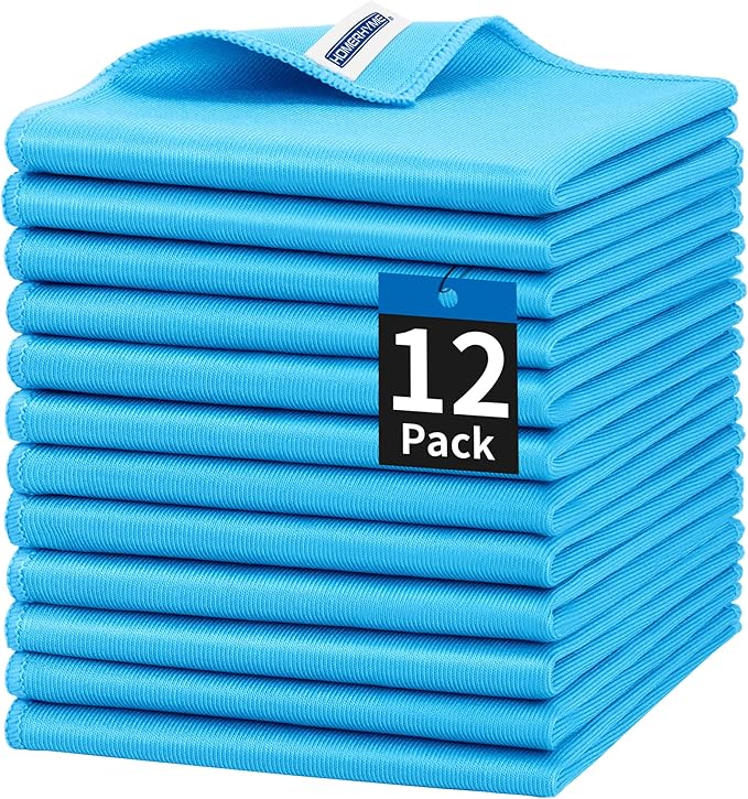 HOMERHYME Microfiber Glass Cleaning Cloth, 12 Pack Window Glass Cleaning Rags by HOMERHYME