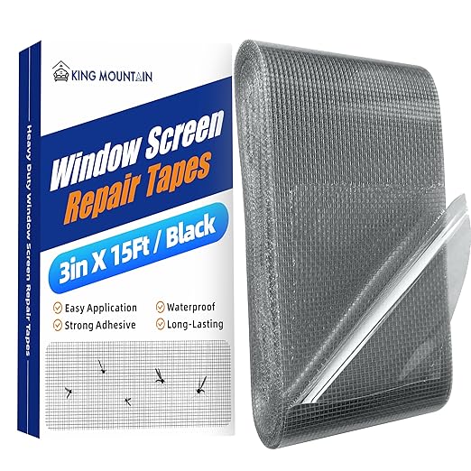 KING MOUNTAIN Black Window Screen Repair Tape, 3inX15FT Heavy Duty Screen by ForABetterHomeLife