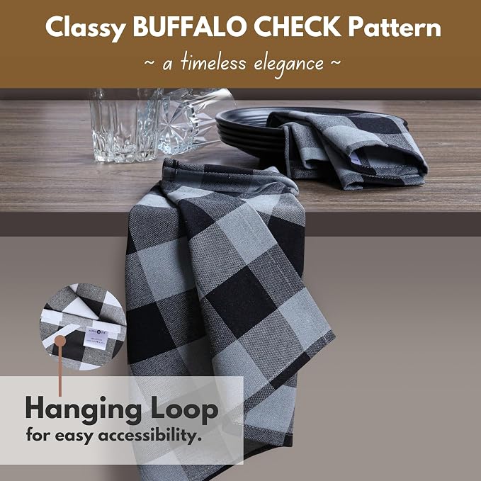 Native Fab Buffalo Check Kitchen Dish Towels, 4 Pack, Washable 16"x26" - Image 4