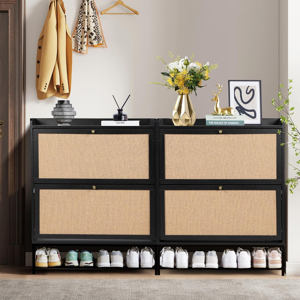 LEVNARY Shoe Storage Cabinet with 2 Flip Drawers, Wooden Narrow Shoe Cabinet ...