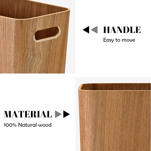 ELONG HOME 2.5 Gallon Wood Trash Can, Stylish Design Natural Wooden Wastebasket - Image 5
