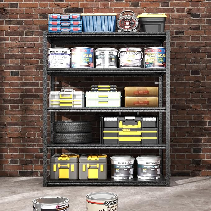 72" H Garage Shelving, Metal Storage Shelves, Adjustable 5 Tier Storage Rack - Image 6
