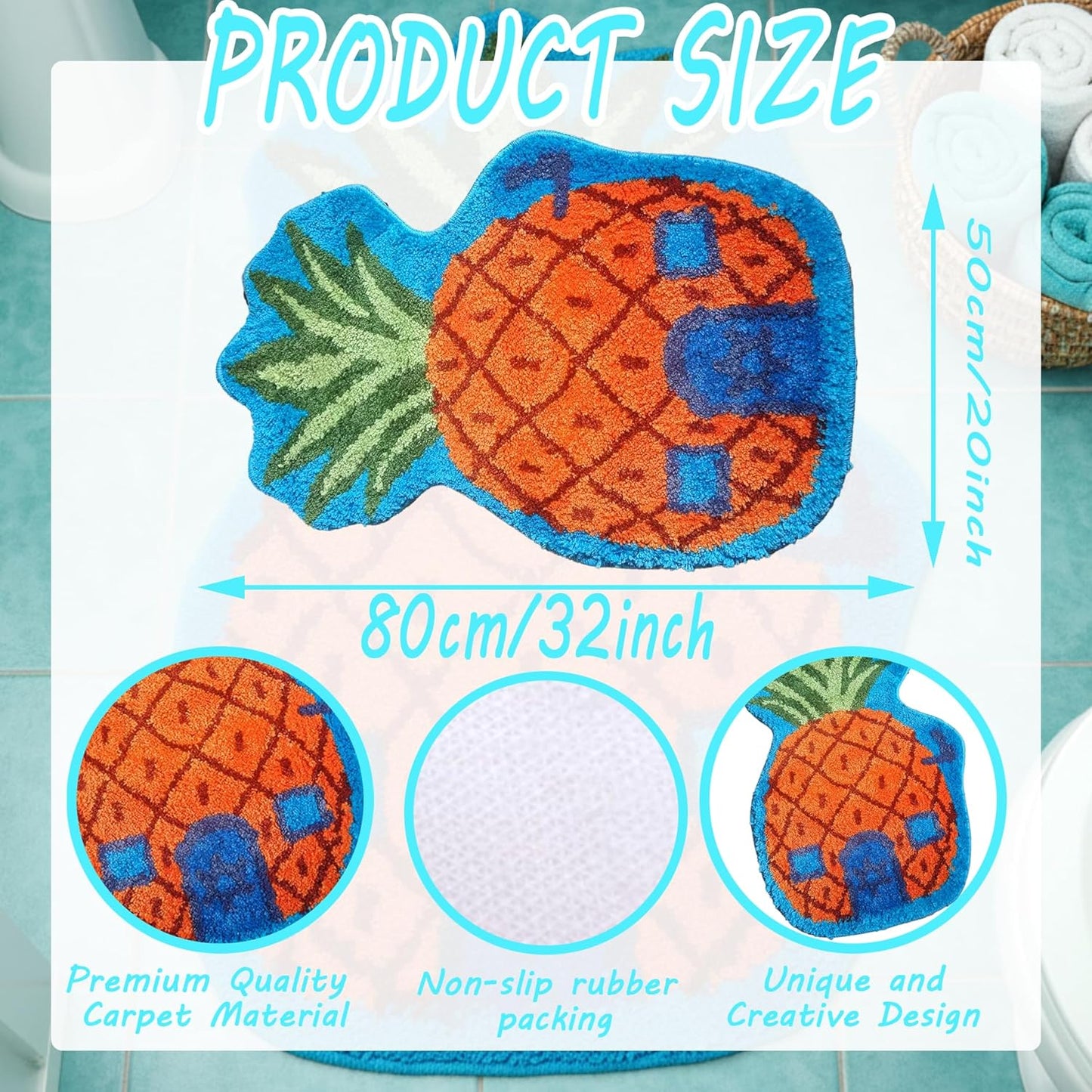 Pineapple House Bathroom Rug Cartoon Sponge Rug Anime Decorative Bathroom Doormat Non-Slip Area Doormat Cartoon Pineapple Indoor Mat Machine Washable Carpet Cut Yellow House Carpet for Home Bedroom